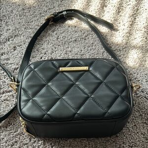 Poppy & Peonies Black Quilted Crossbody Bag
